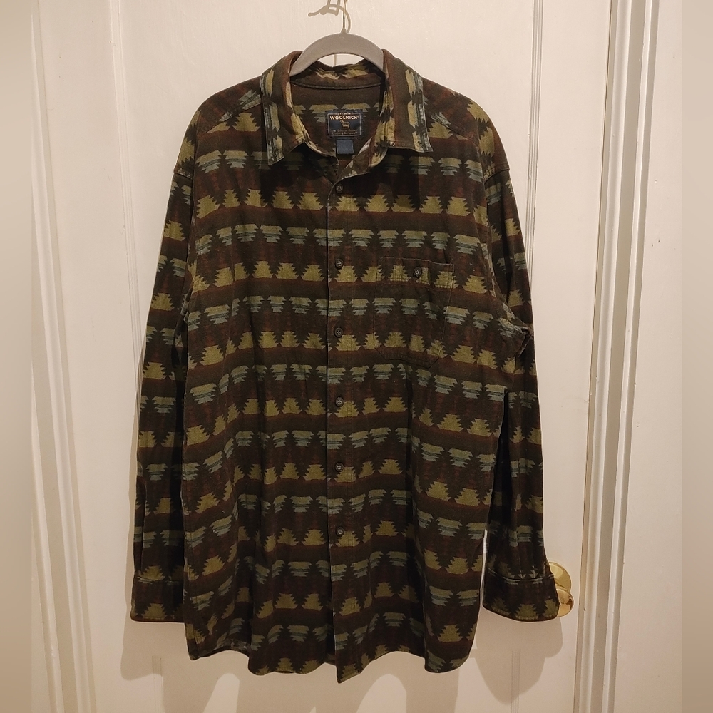 Woolrich Men's Cotton Flannel Southwest Button Down Hunter Green XL Gorpcore